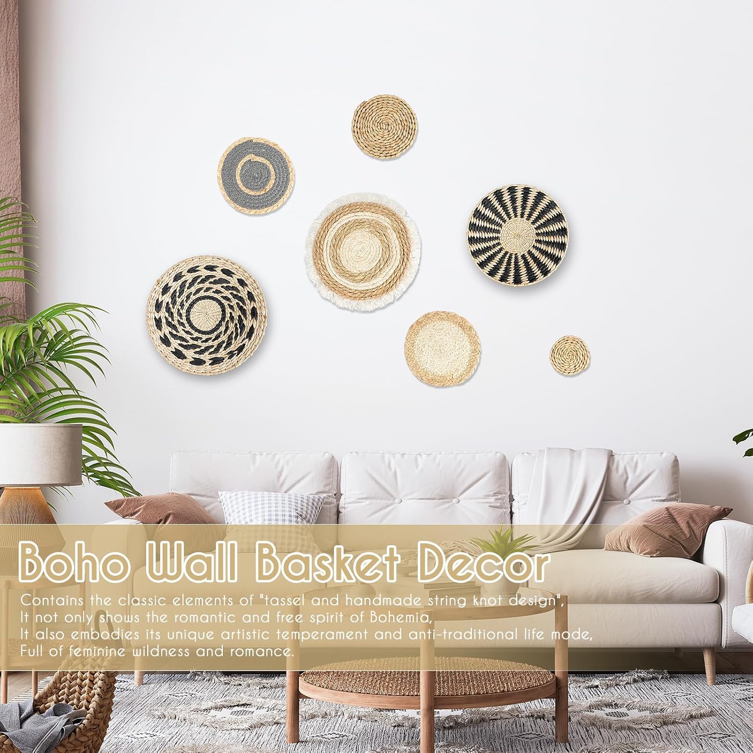 Boho Wall Baskets Set / Set of 7
