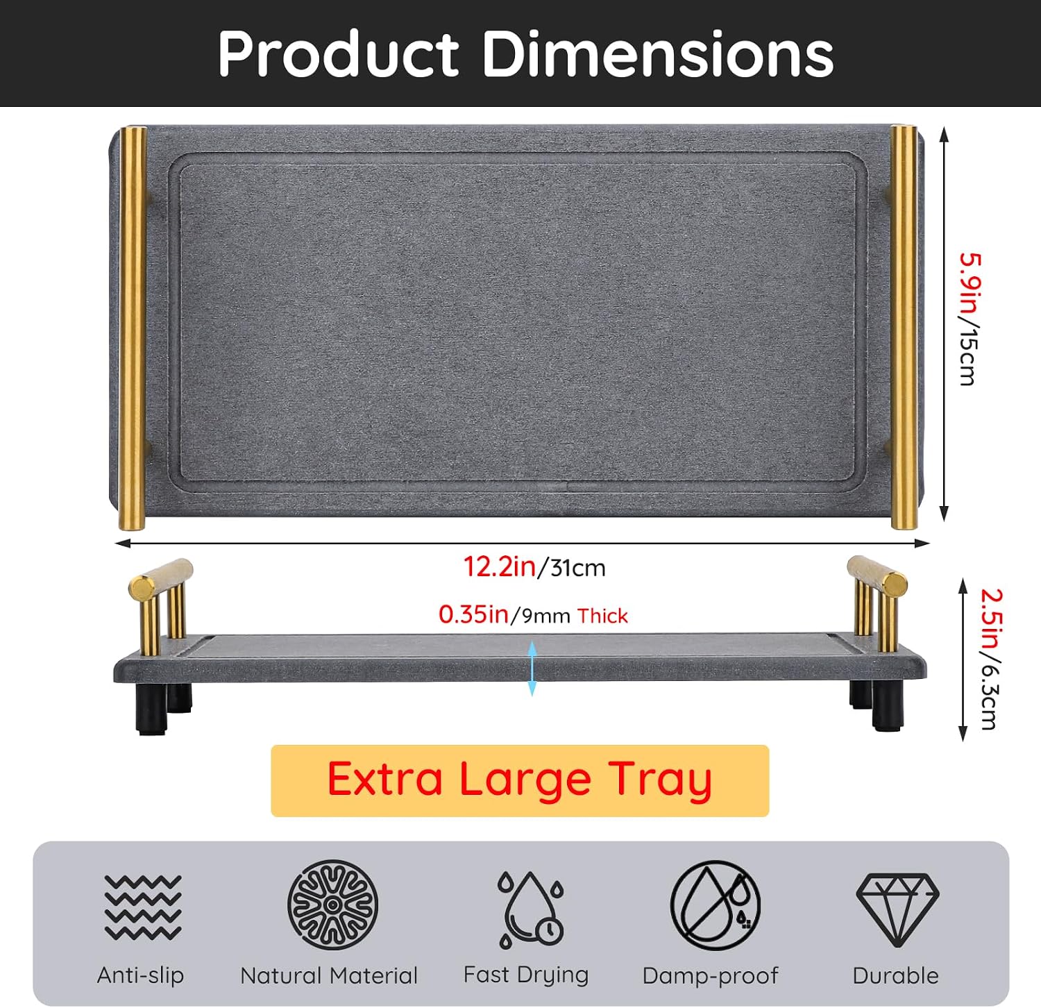 Bathroom Counter Tray / Gray-gold / 12.2 x 5.9 x 2.5