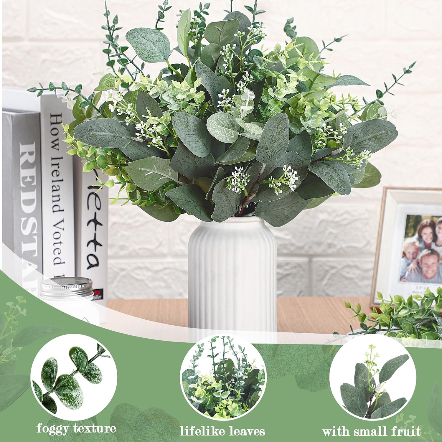 6 Kinds Mixed Greenery Stem Artificial Faux Eucalyptus Leaves Dollar / Silver / Set of 120