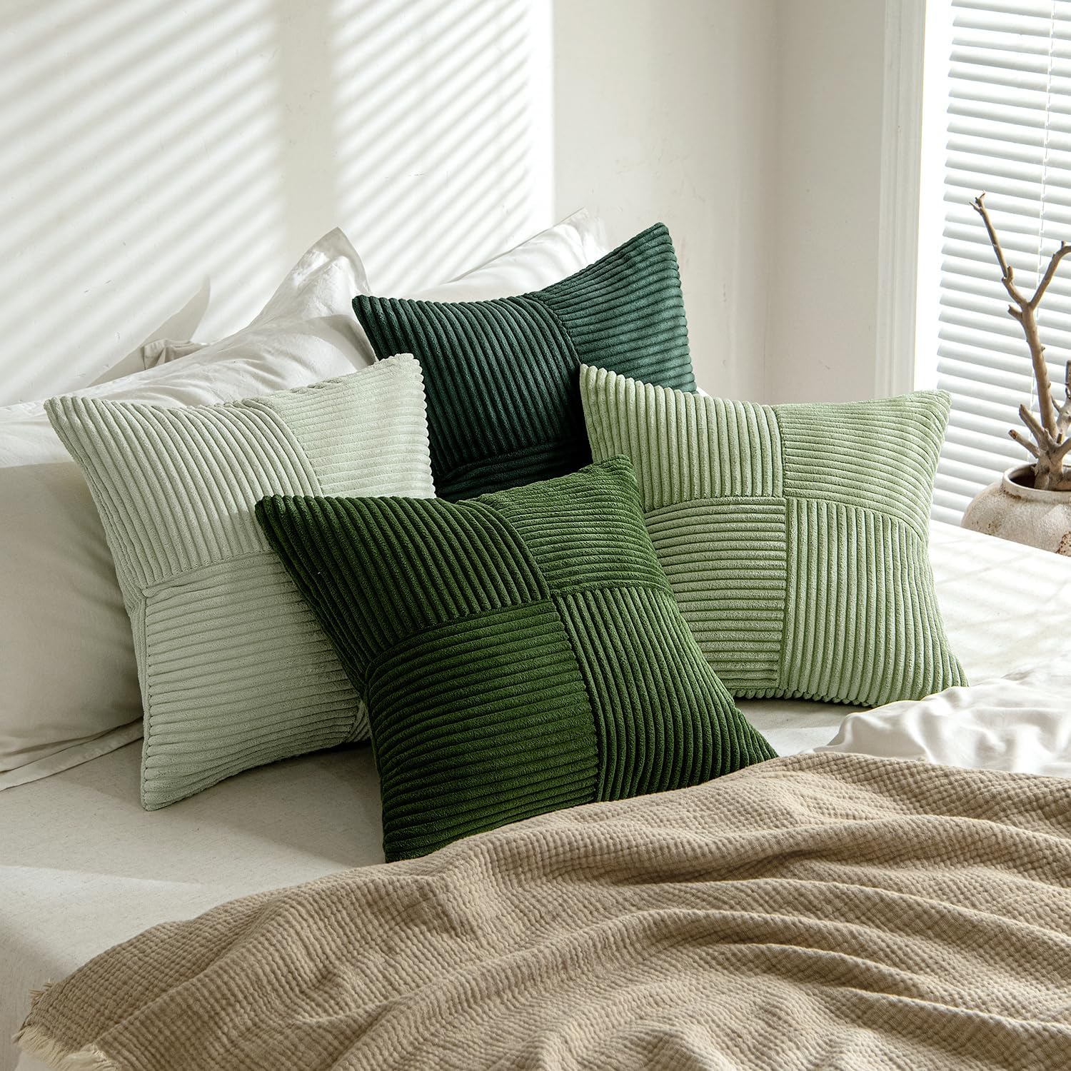 Spring Decorative Throw Pillow Covers Boho Farmhouse Cushion Covers / 20 x 20 / Green / Set of 4