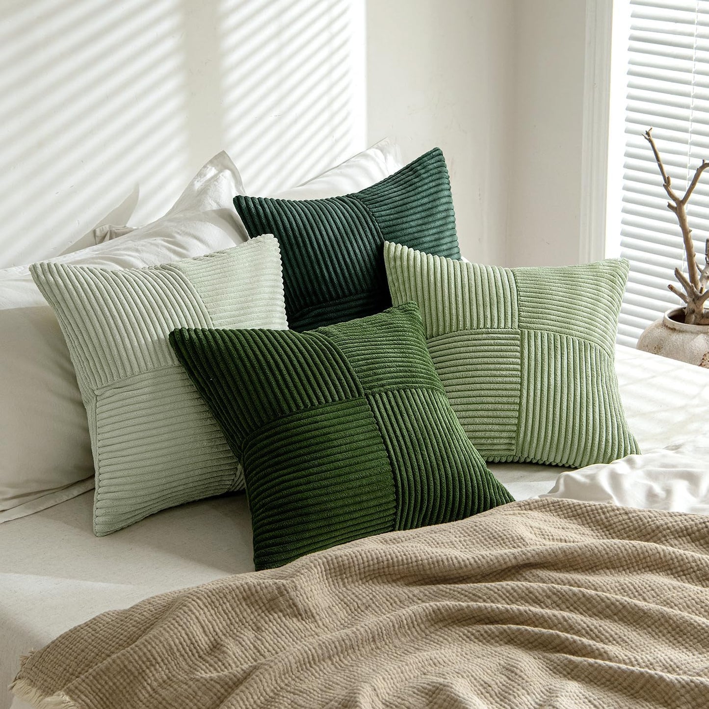 Spring Decorative Throw Pillow Covers Boho Farmhouse Cushion Covers / 18 x 18 / Green / Set of 4
