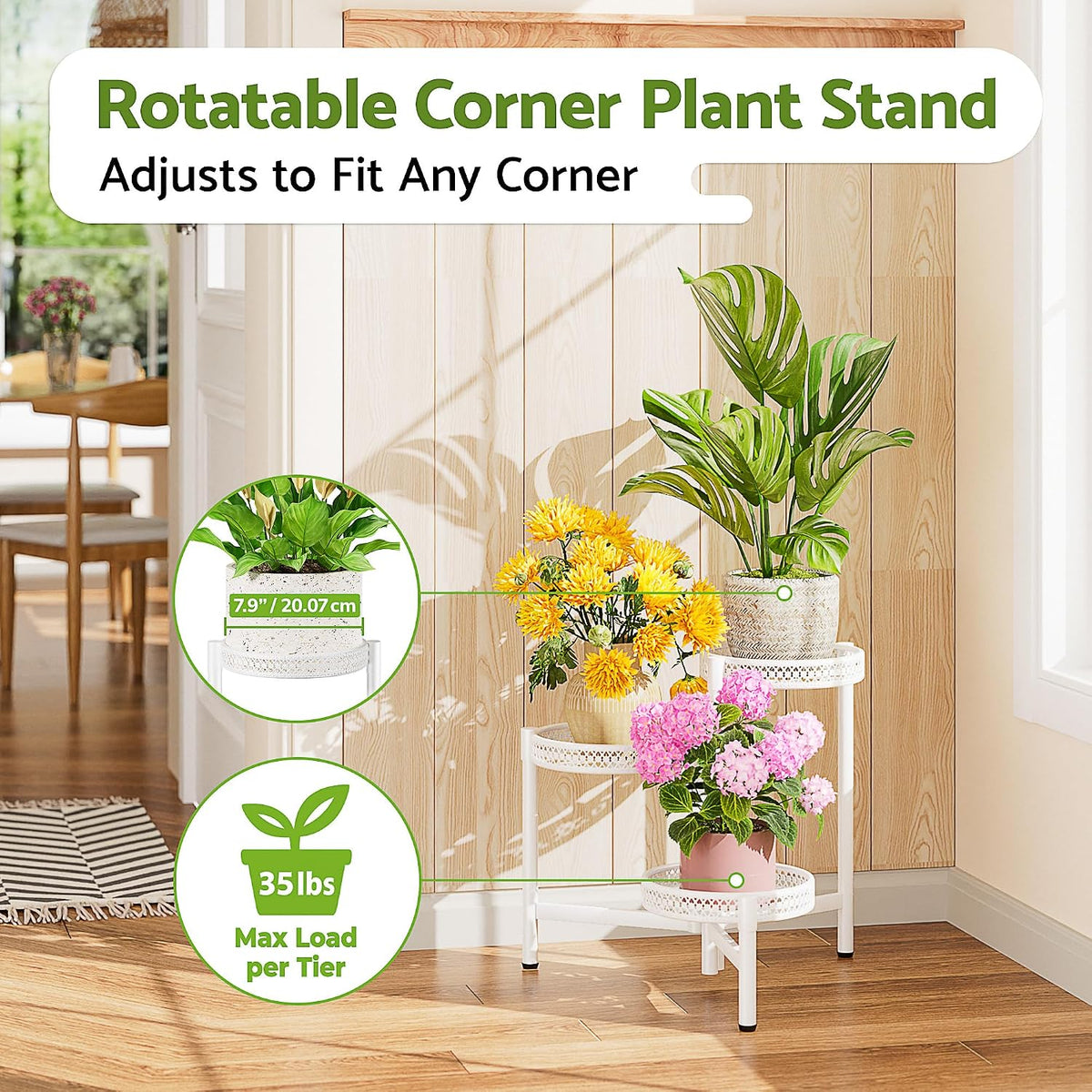 3 Tiered Tall Plant Stand Indoor Outdoor, Metral Plant Shelf for Corner Display Rack, Multi-Tier Folding Planter Pot