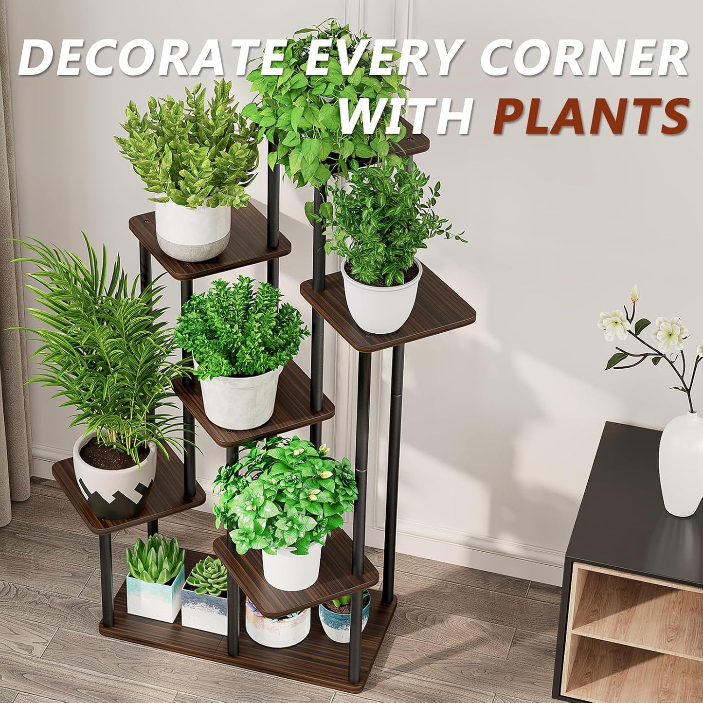 7 Tier Tall Plant Stand Indoor Corner Tiered Shelf Metal MDF Board | Sturdy Metal Frame,Space-saving Tiered Design