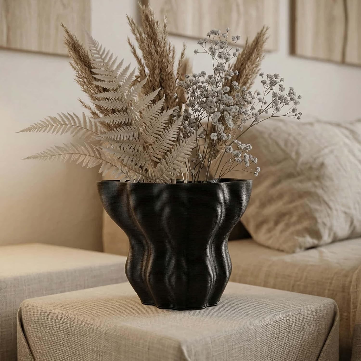 Contemporary Black Ceramic Vase / Black-c, 5.5 Inch