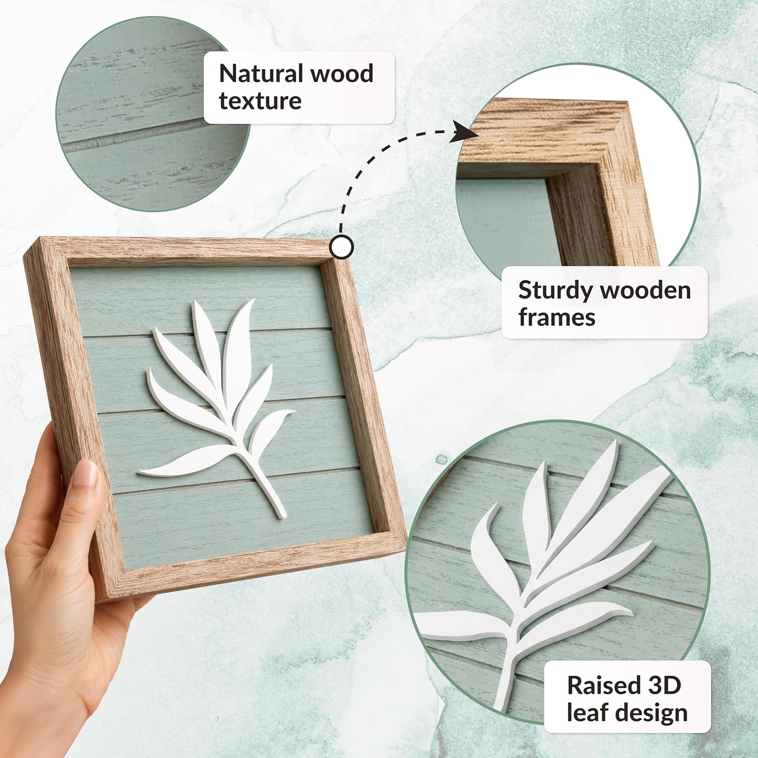 Textured Boho Botanical Bathroom Art Wall / Sage Green / Framed / 7 x 7 / Set of 4