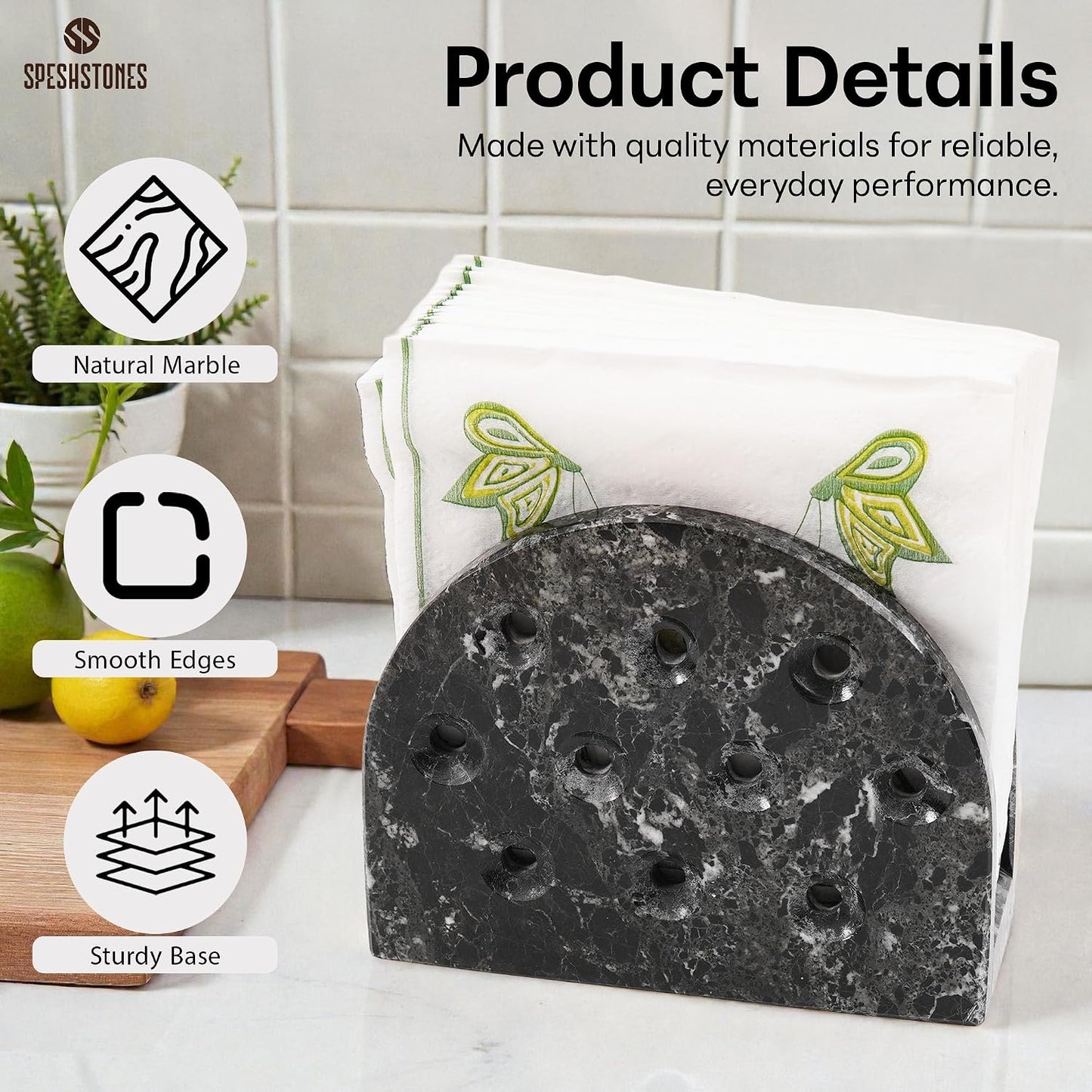 Marble Napkin Holder / Black / 6.5 Inch