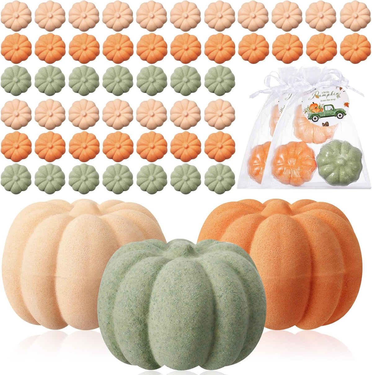 Lounsweer 50 Pack Little Pumpkin Bath Bombs Fall Baby Shower Favors,Green