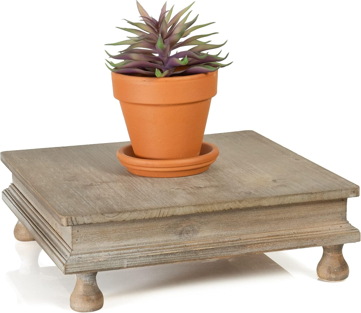 Decorative Square Tabletop Wooden Display Tray Riser in Whitewash Finish / 12 x 12