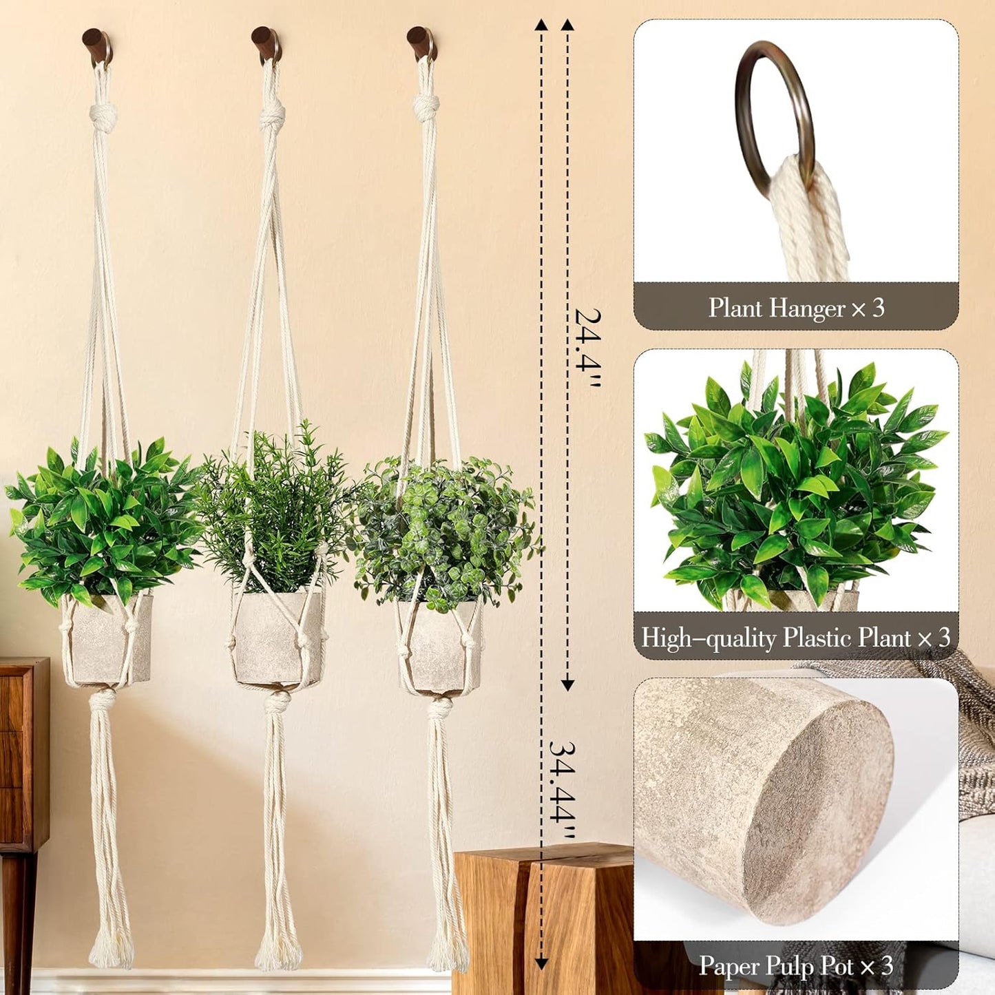 Artificial Plants Mini Fake Hanging / Eucalyptusgreen / Set of 3