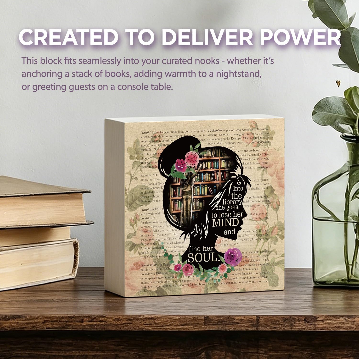 Book Lover Women Wood Box Sign Desk Decor Gifts for Friends