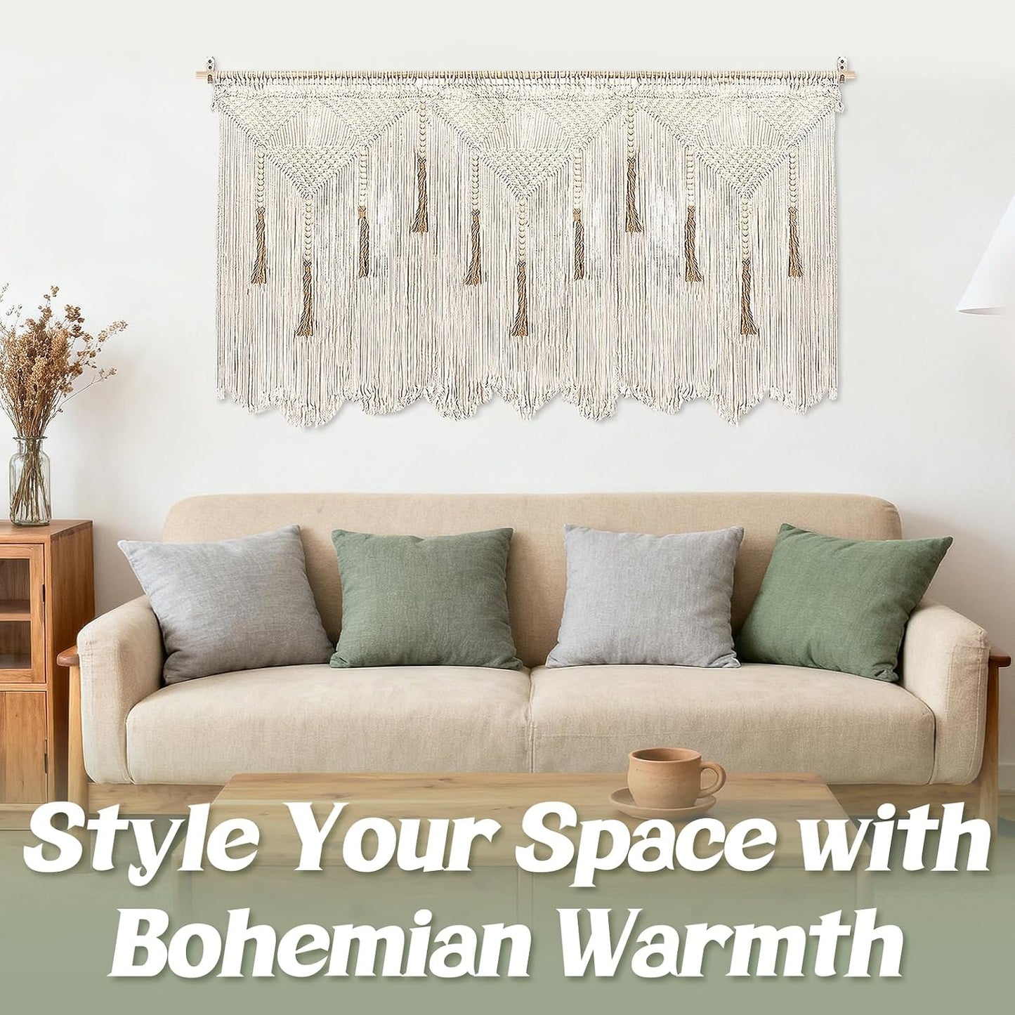 Extra Large Macrame Wall Hanging " Boho Tapestry Woven Decor / Beige / 70.8"L x 39"W / 70.8 x 39