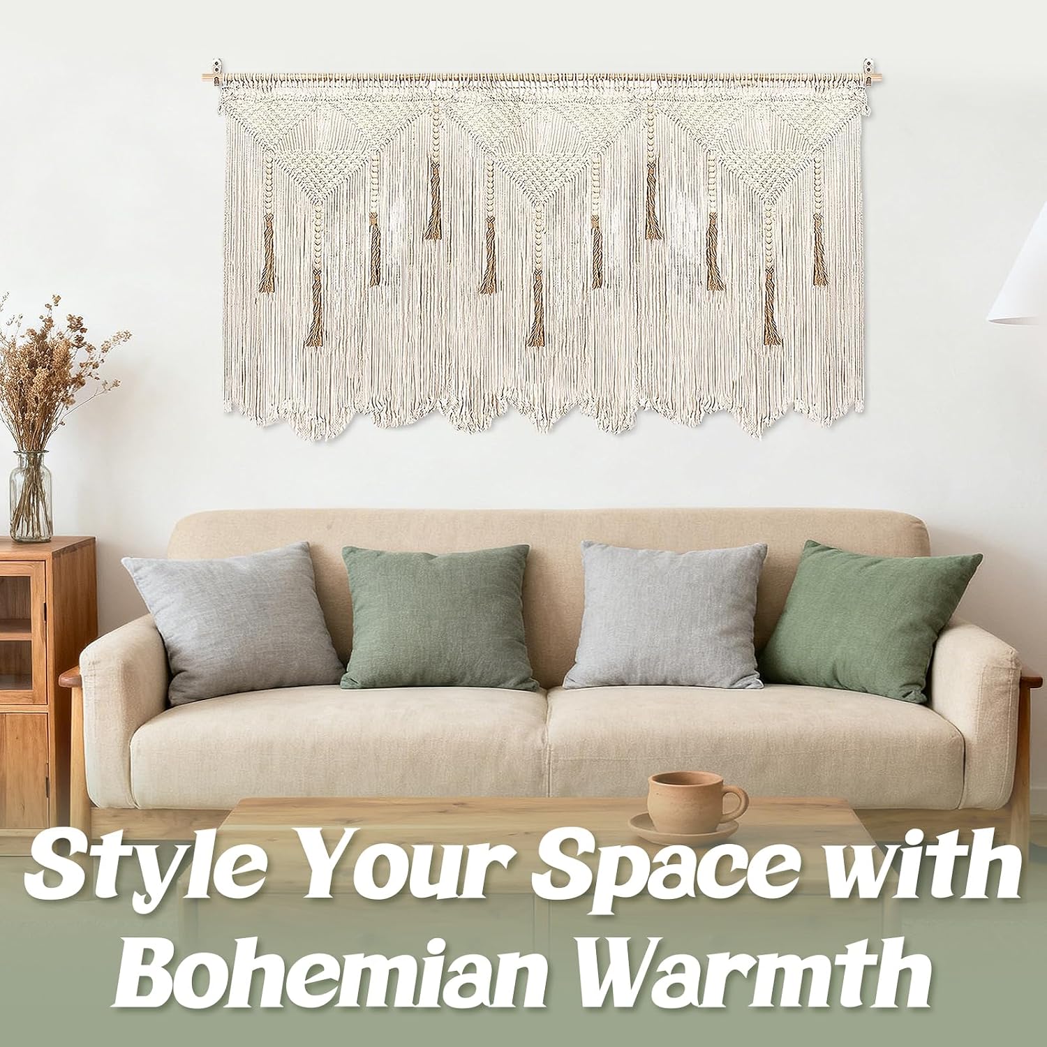Extra Large Macrame Wall Hanging " Boho Tapestry Woven Decor / Beige / 70.8"L x 39"W / 70.8 x 39