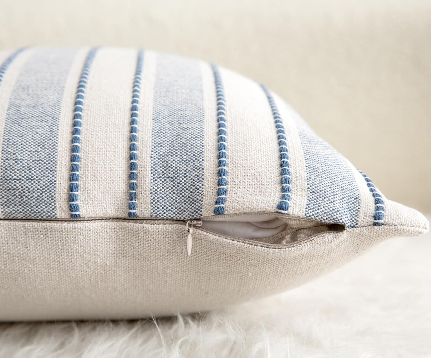 Farmhouse Textured Pillow Case / Classic Blue / 18 x 18 / Set of 2