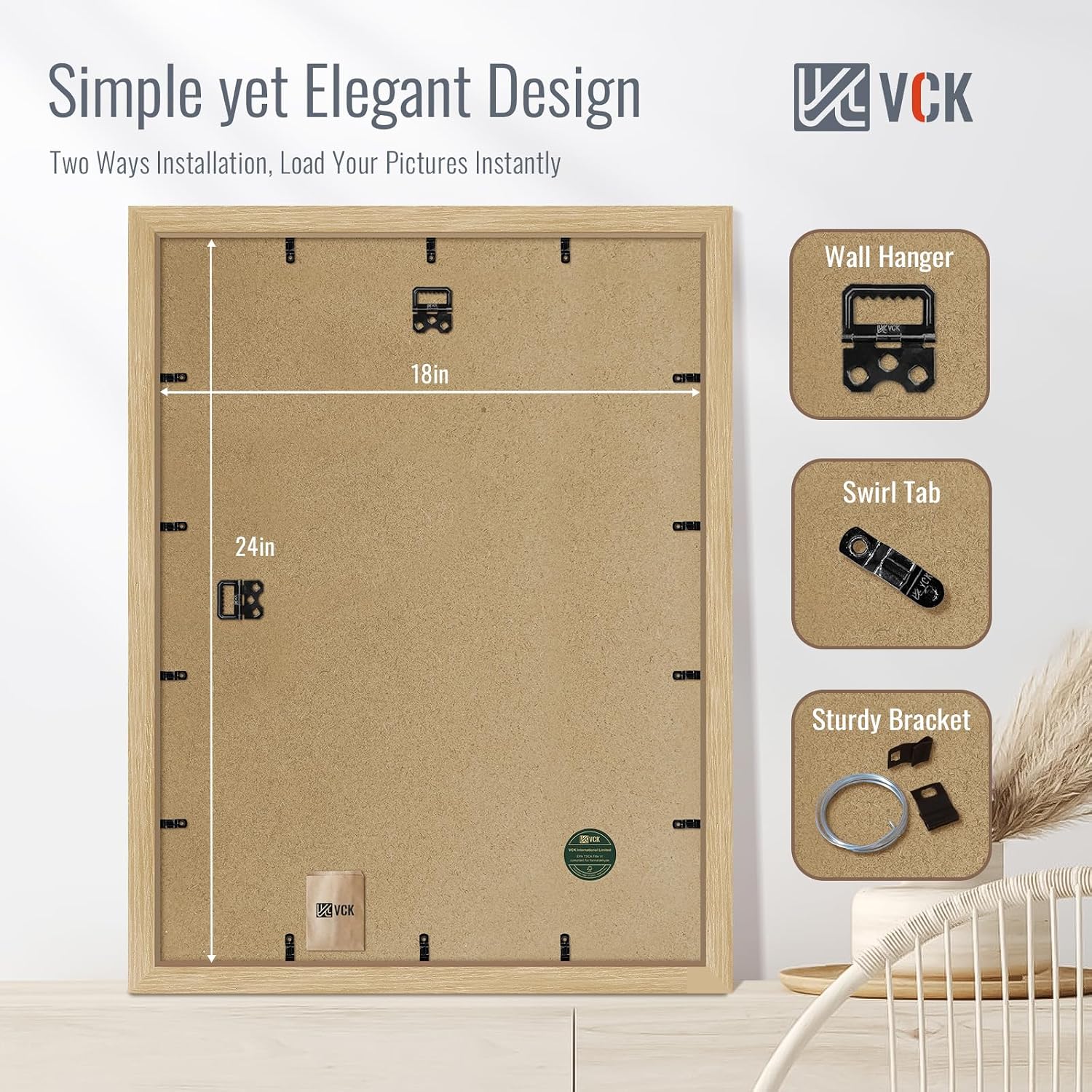 VCK 18x24 Frame Oak 4 Pack, Wide Thick Wood Border, for Prints | Exclusive Woodgrain, Wall Hanging, HD Plexiglass