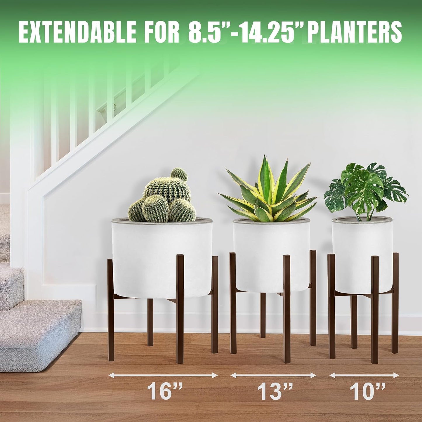 Sorbus Adjustable Metal Plant Stand – Mid Century Style Flower Pot Holder, 10 to 16 Inches Planter Stand for Modern