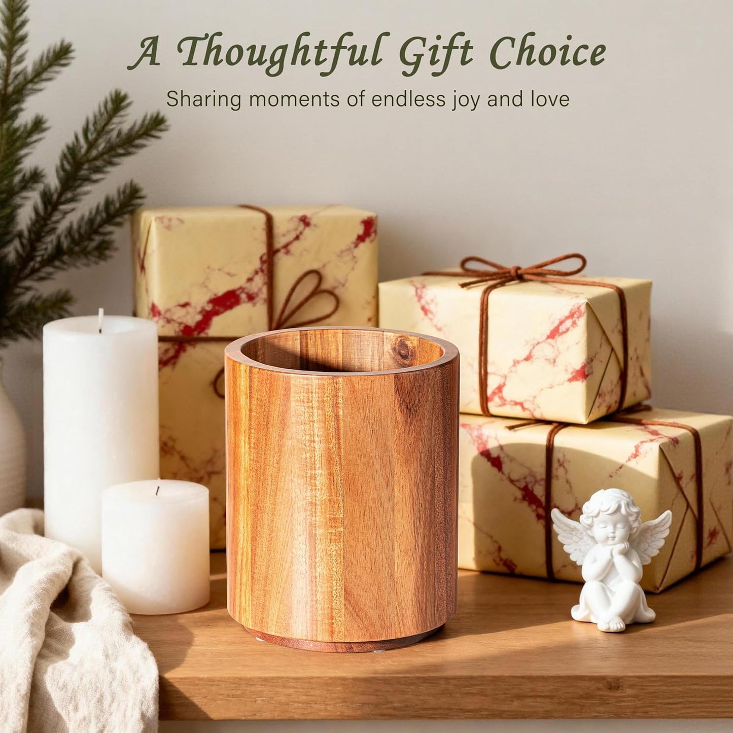 Utensil Holder 3 Pack, 360° Rotating Acacia Wood Cooking Utensil Crocks for Kitchen Counter, Farmhouse & Modern Decor