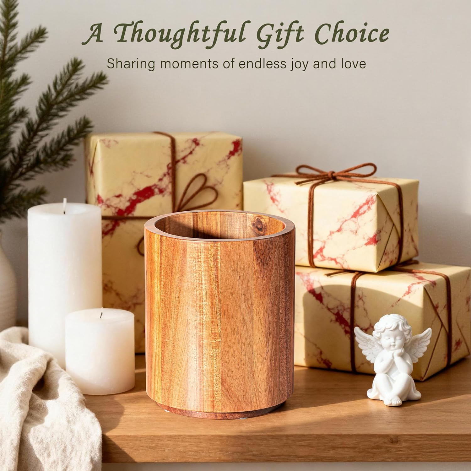Utensil Holder 3 Pack, 360° Rotating Acacia Wood Cooking Utensil Crocks for Kitchen Counter, Farmhouse & Modern Decor
