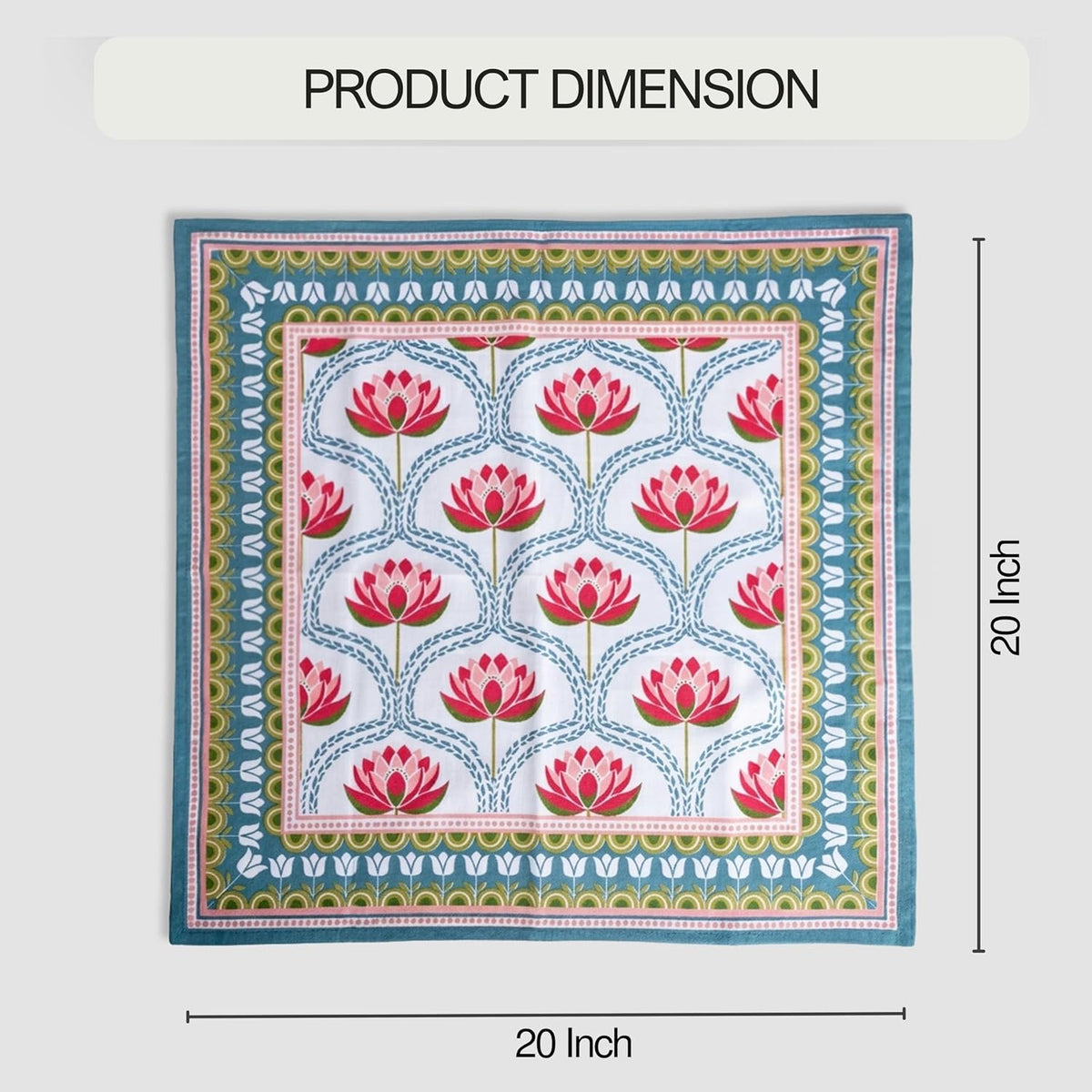 FINGERCRAFT Cloth Napkins Set of 12, 100% Cotton, 20x20 Inch, Lotus Bloom | Mitered corner, washable, soft, absorbent