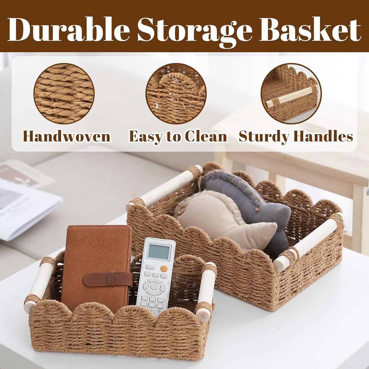Wicker Storage Baskets / 2PC / Wave-handle / Set of 2