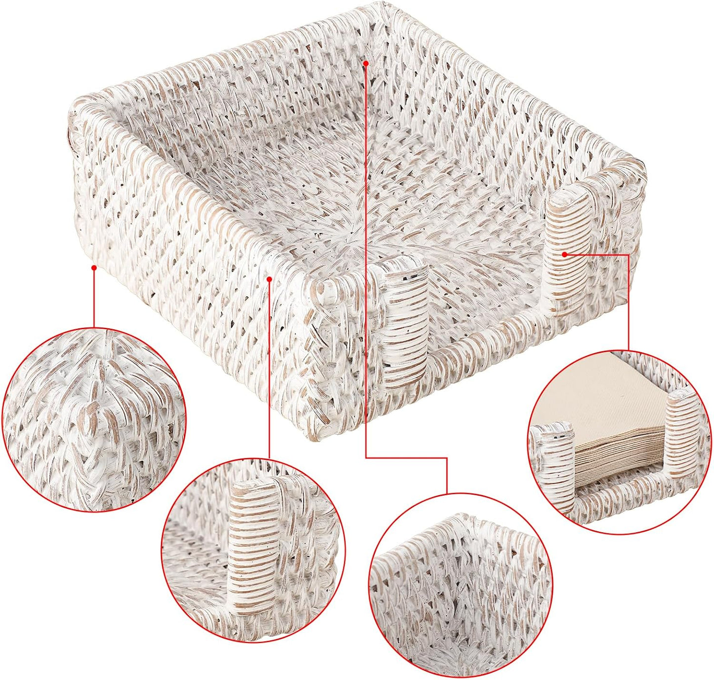 Wicker Rattan Napkin Dispenser Rustic Napkin Basket / Whitewash / 5.9 x 5.9 / Inch/cocktail