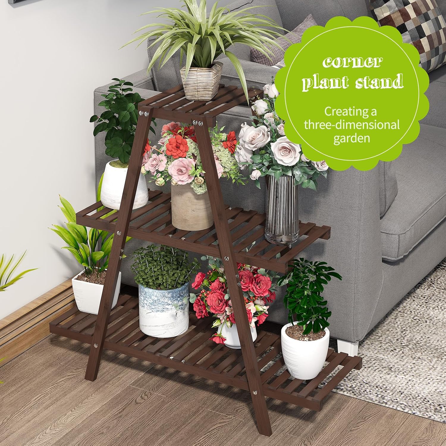 BMOSU Plant Stand Bamboo for Indoor Outdoor Tiered Plant Shelf 8 Potted Flower Holder Ladder Rack Garden Balcony Living