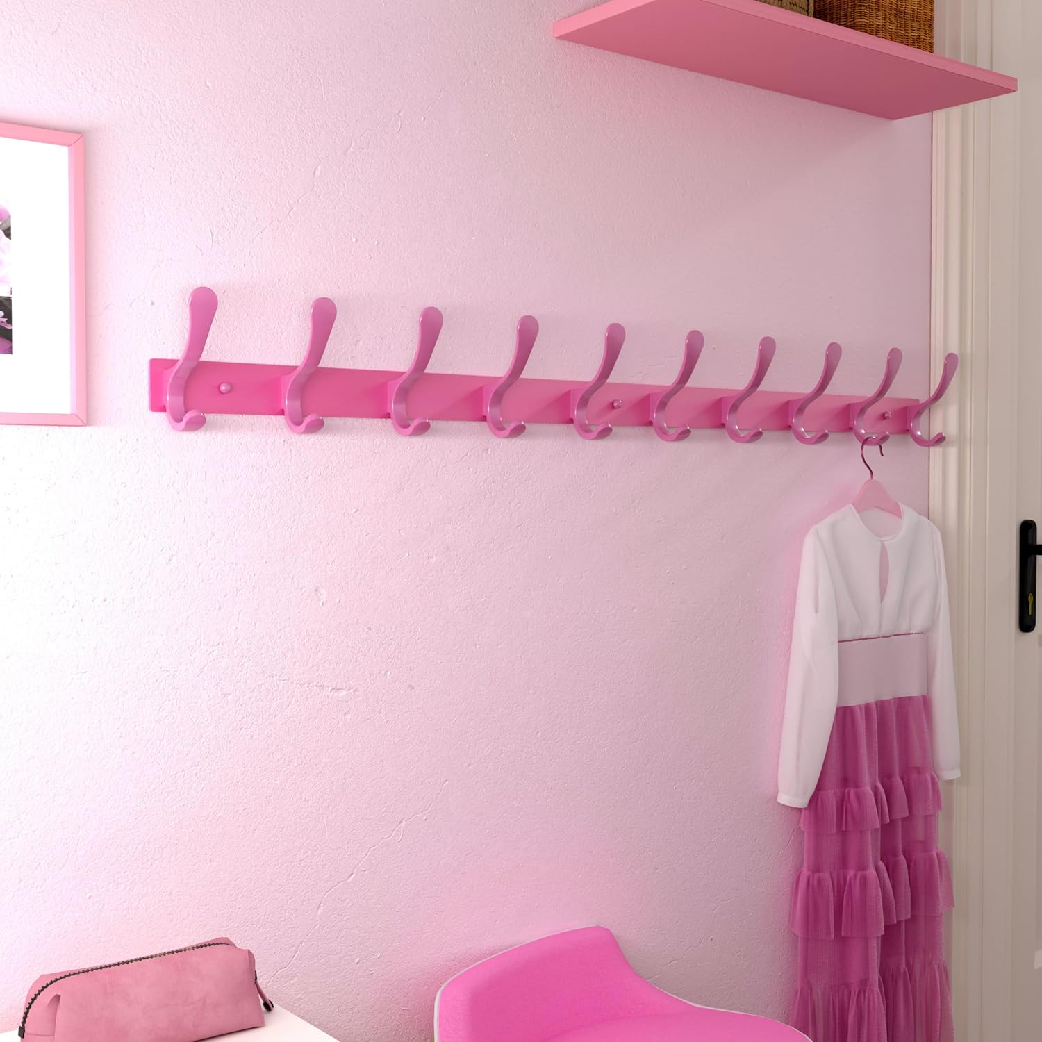 SKOLOO Coat Rack Wall Mounted - 10 Hooks, Heavy Duty, Stainless Steel, Metal Wall Hanger, Sturdy Coat Hooks for Hanging