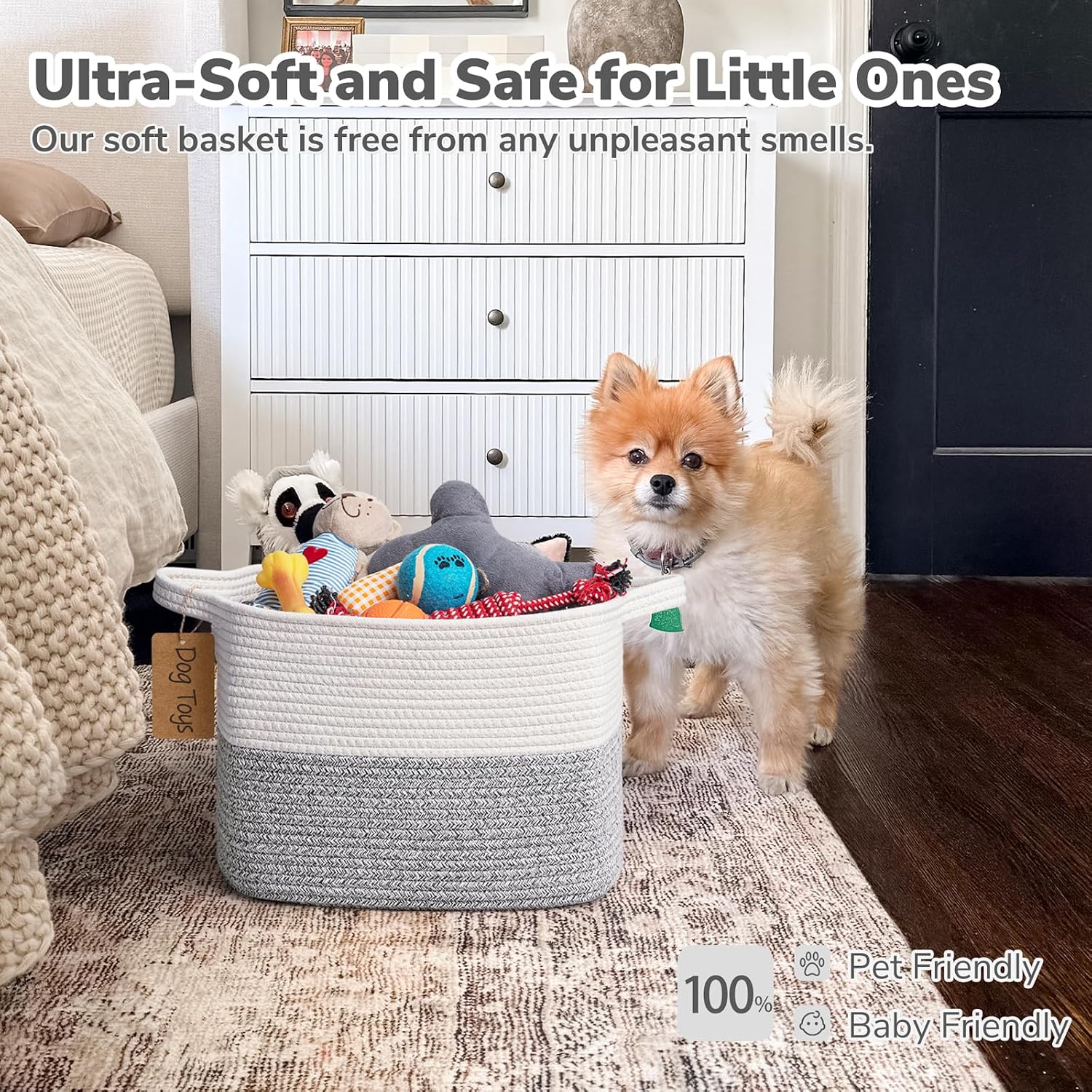 Woven Storage Basket / Light Grey / 13"L x 10"W x 9"H