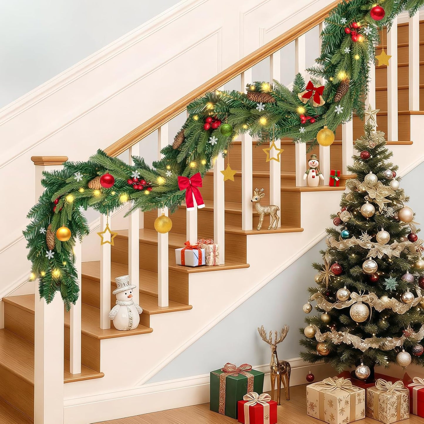 Winter Decor Artificial Norfolk Pine Christmas Garland, 6FT | Cedar Eucalyptus Greenery Realistic Tree for Mantel