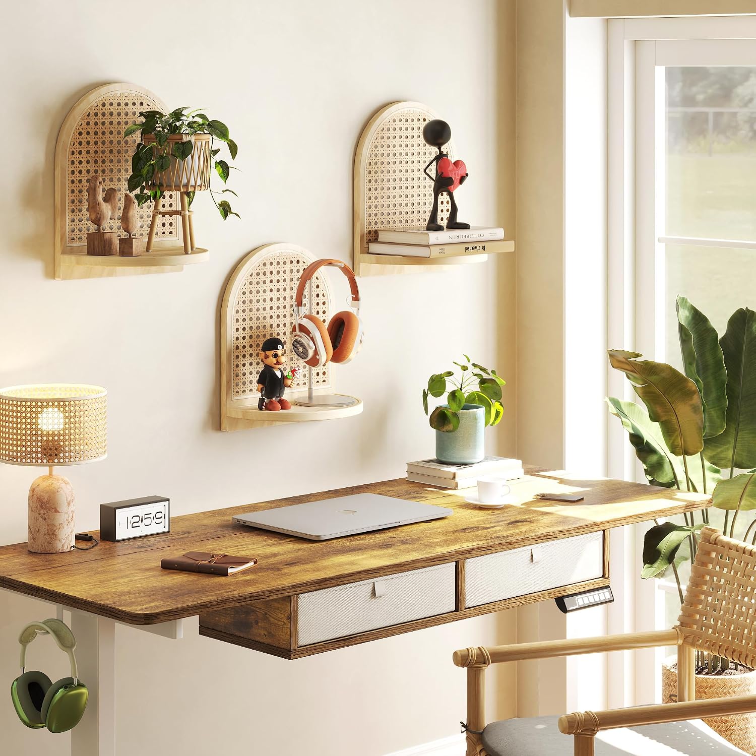 7'' Rattan Shelves / Natural / 9.25*5.41*11.61 Inch / Set of 3