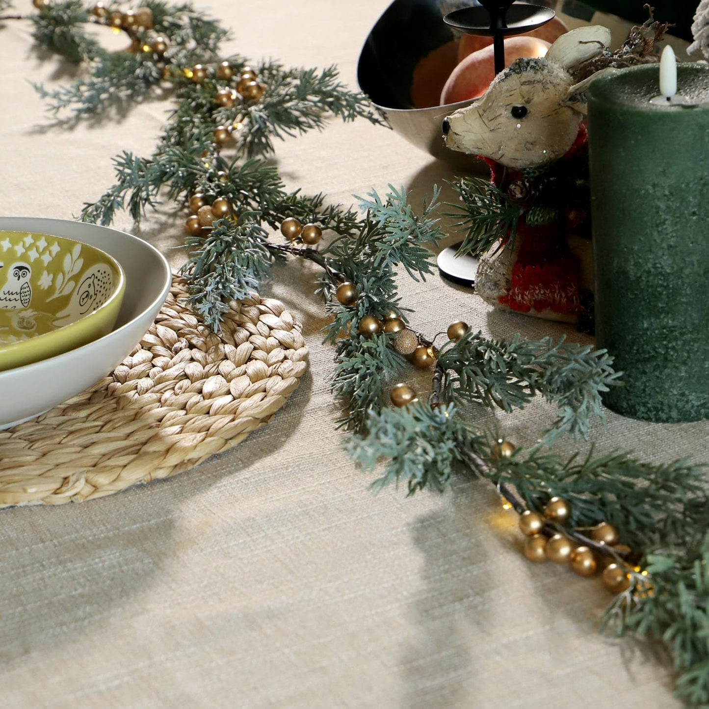 MIYA LIFE Evergreen Pine String Lights & Gold Berry 6.5FT & 25LEDs Lush Christmas Garland with Lights Battery Operated