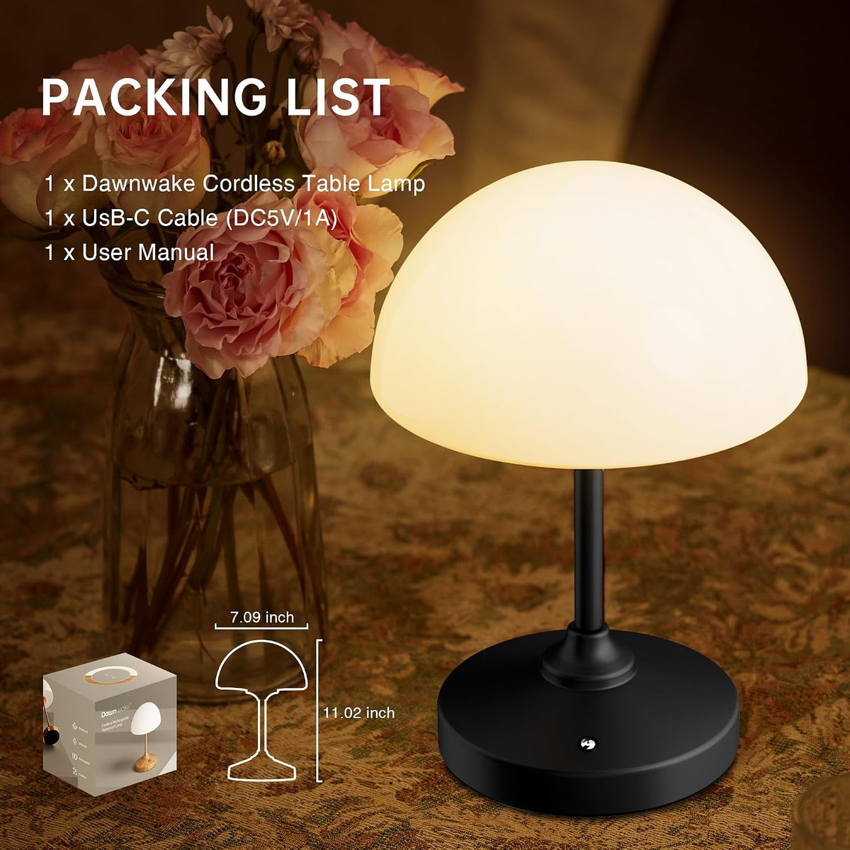 Mushroom Lamp Cordless Lamp Table Lamp,Outdoor Waterproof Shower Lamps,5000mAh Rechargeble Battery Operated Dimmable