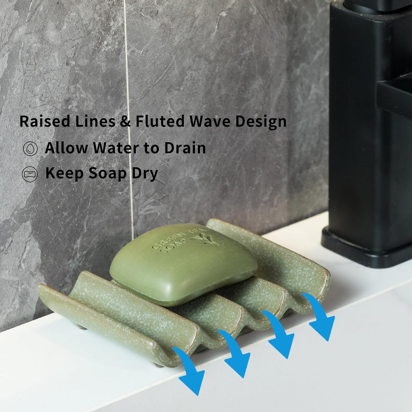 Bar Soap Holder for Shower & Bathroom / Green / Fluted