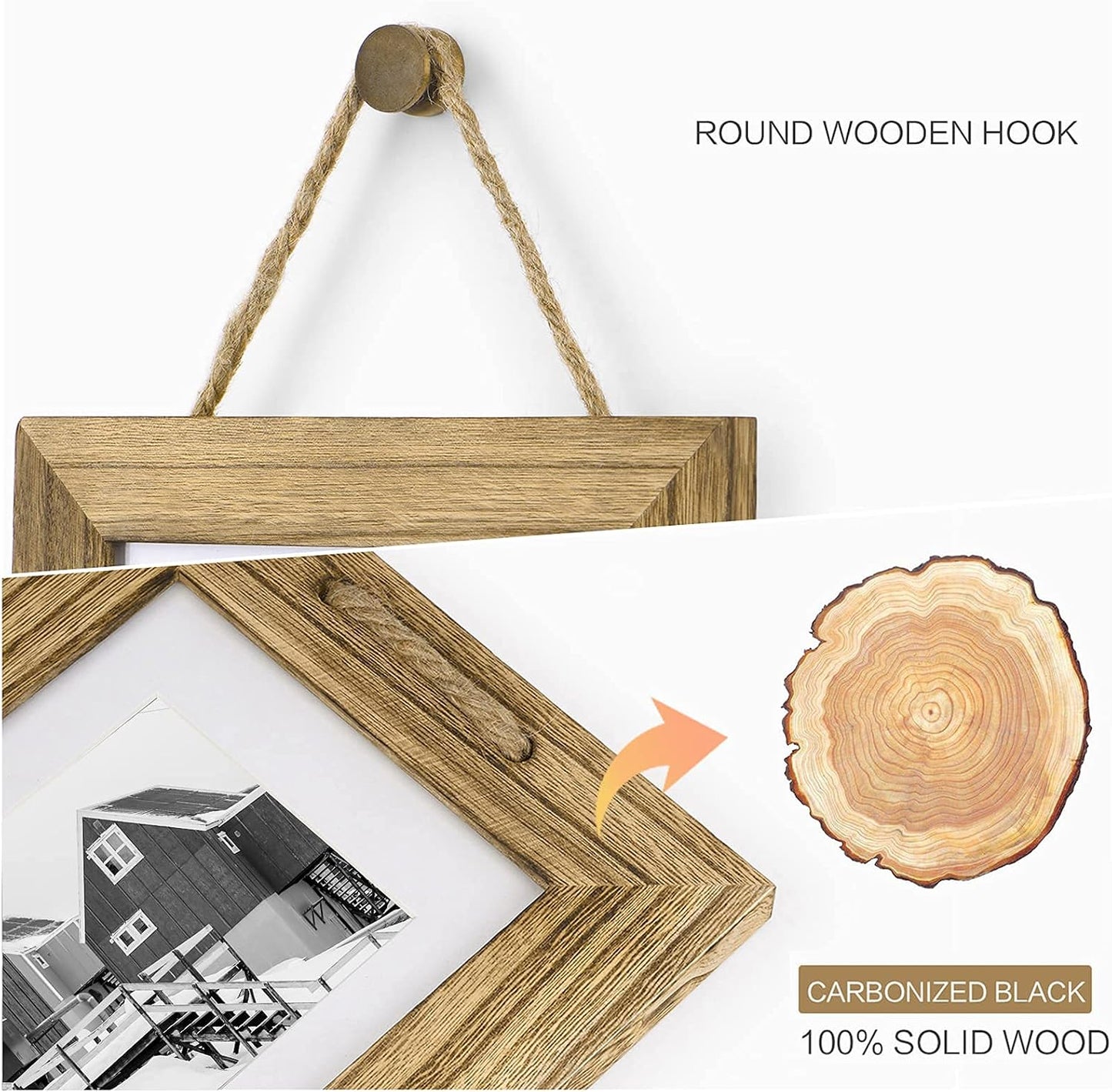 DLQuarts 5x7 Hanging Picture Frames Collage Wall Decor, 3-Frame Set, 3.5x5 with Mat or 5x7 Without Mat, Rustic Solid