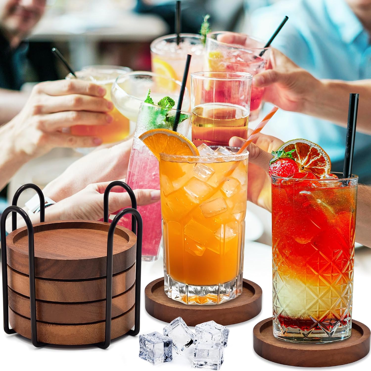 Holder / Wood Drink Coasters / Natural / Set of 6