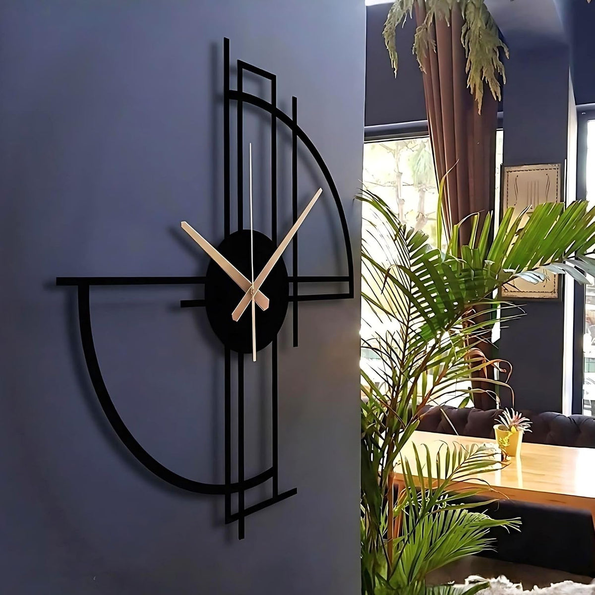 Modern Geometric Metal Wall Clock, Minimalist Black Steel Design, Silent Non-Ticking Mechanism, Unique Contemporary