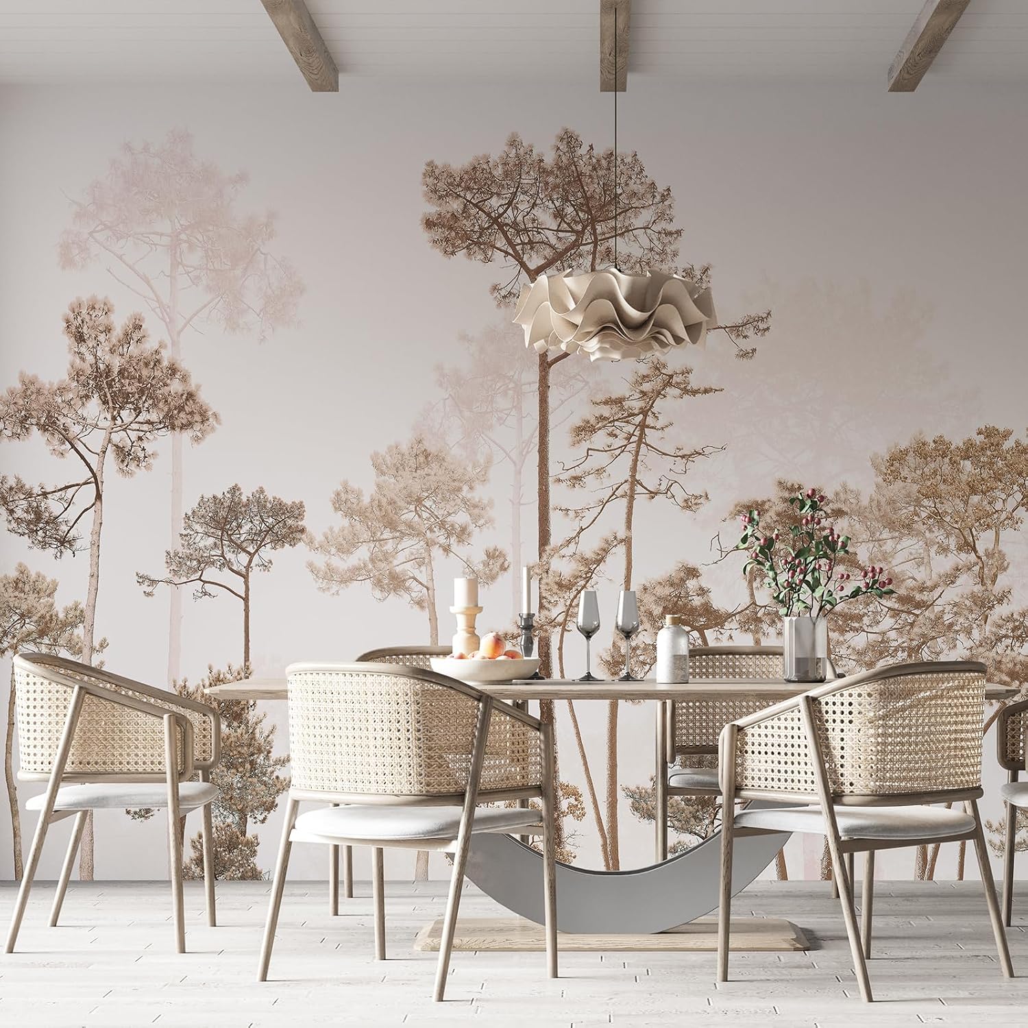 Vintage Forest Wall Murals Peel and Stick 144" W x 100" H Waterproof / Taupe / 144 x 100 / Beige