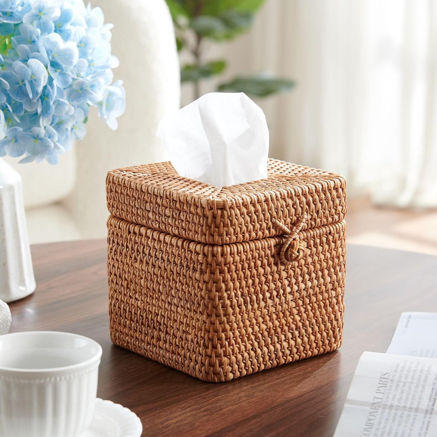 Rattan Square Tissue Box Cover / Natural / 5.7 x 5.7 x 5