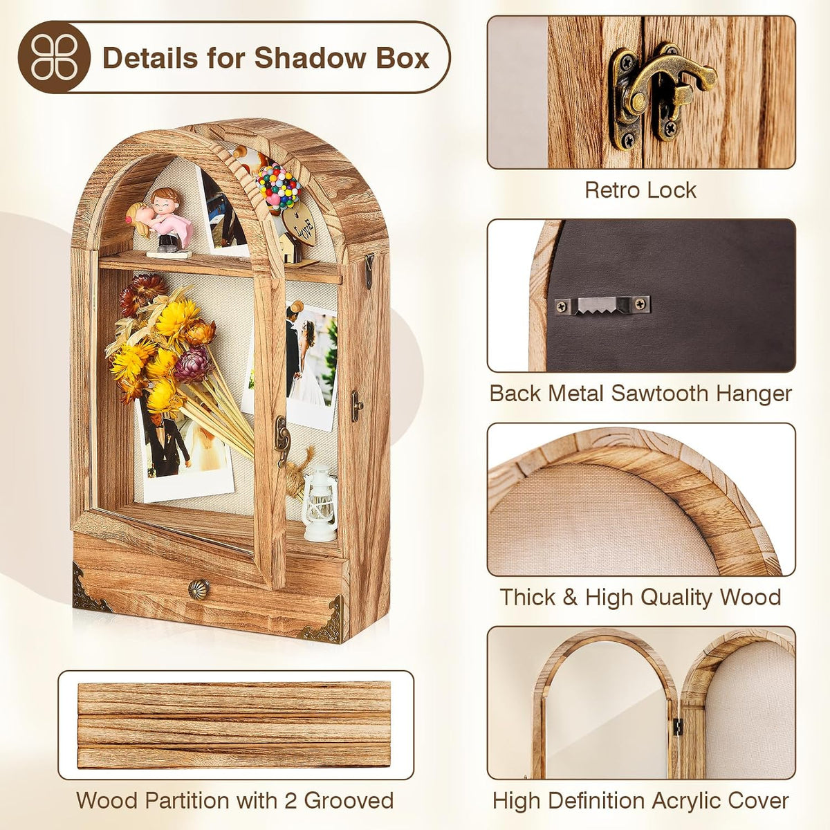 DGWJSU Shadow Box Frame 10x16 Large Shadow Boxes Display Cases with Linen Back and Removable Shelves and Drawers