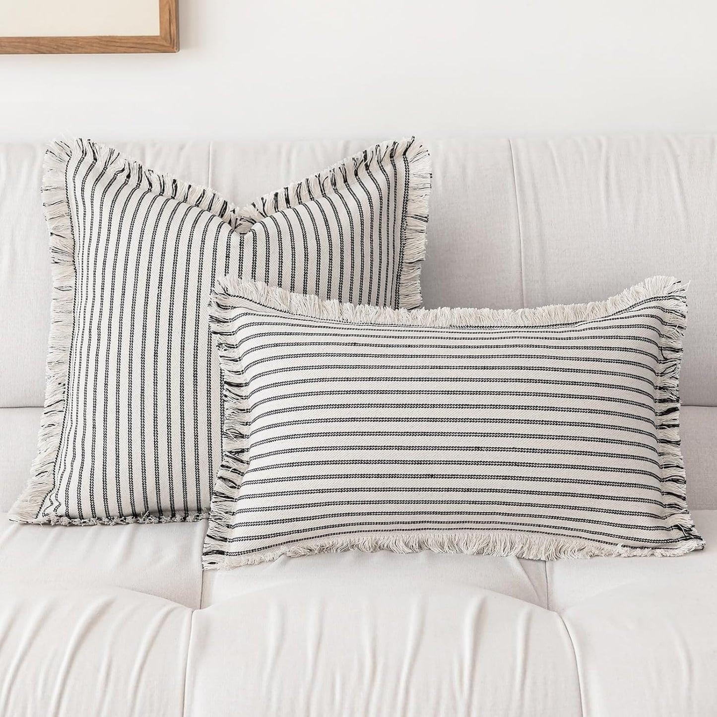 Throw Pillow Covers Striped Fringe Pillow Cover Farmhouse Cushion / Black / 20 x 20 / Set of 2
