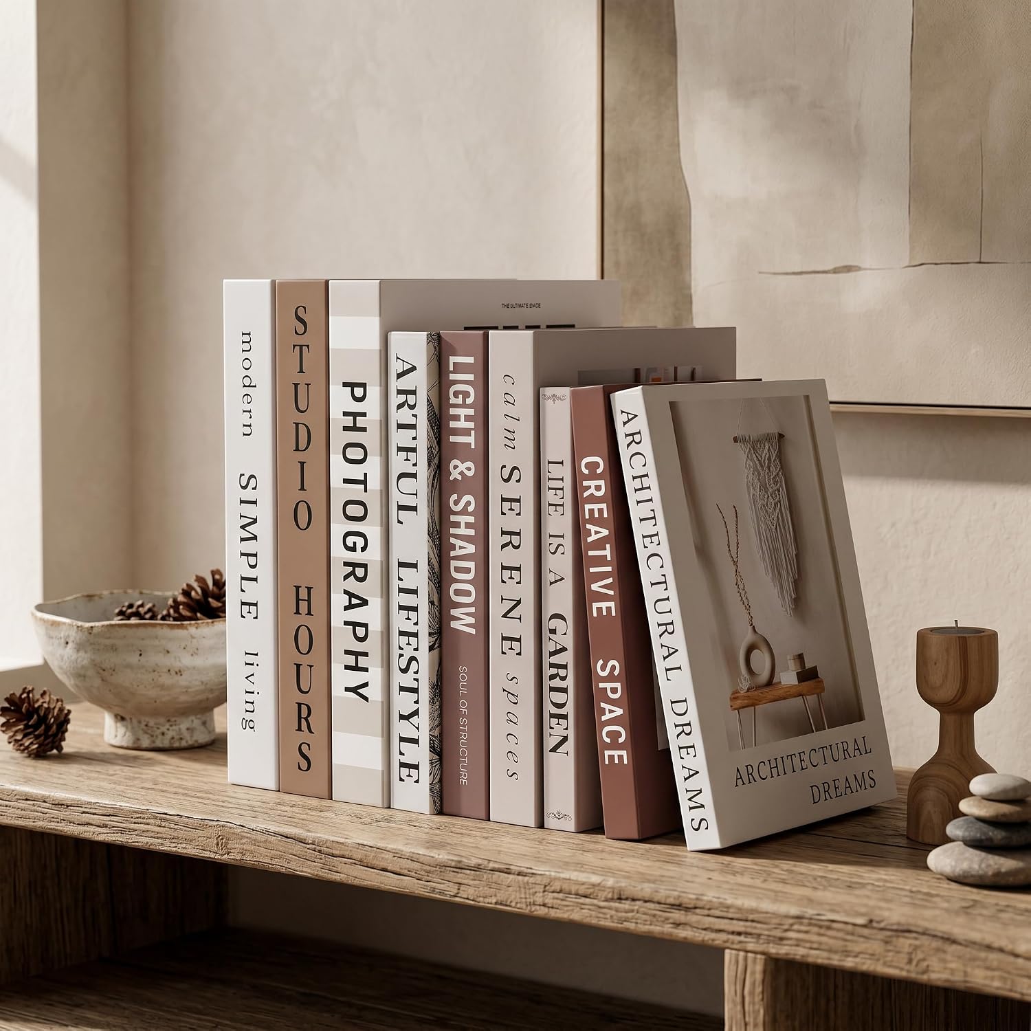Faux Book Storage Boxes / Brown-beige / 9 Books / Set of 9
