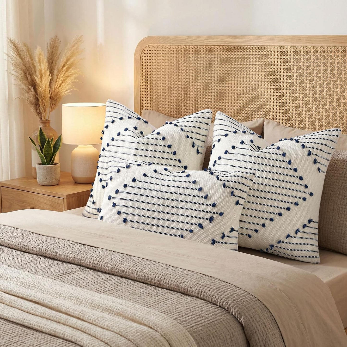 Farmhouse Lumbar Pillow Covers / Navy Blue / 20 x 12 / Set of 2