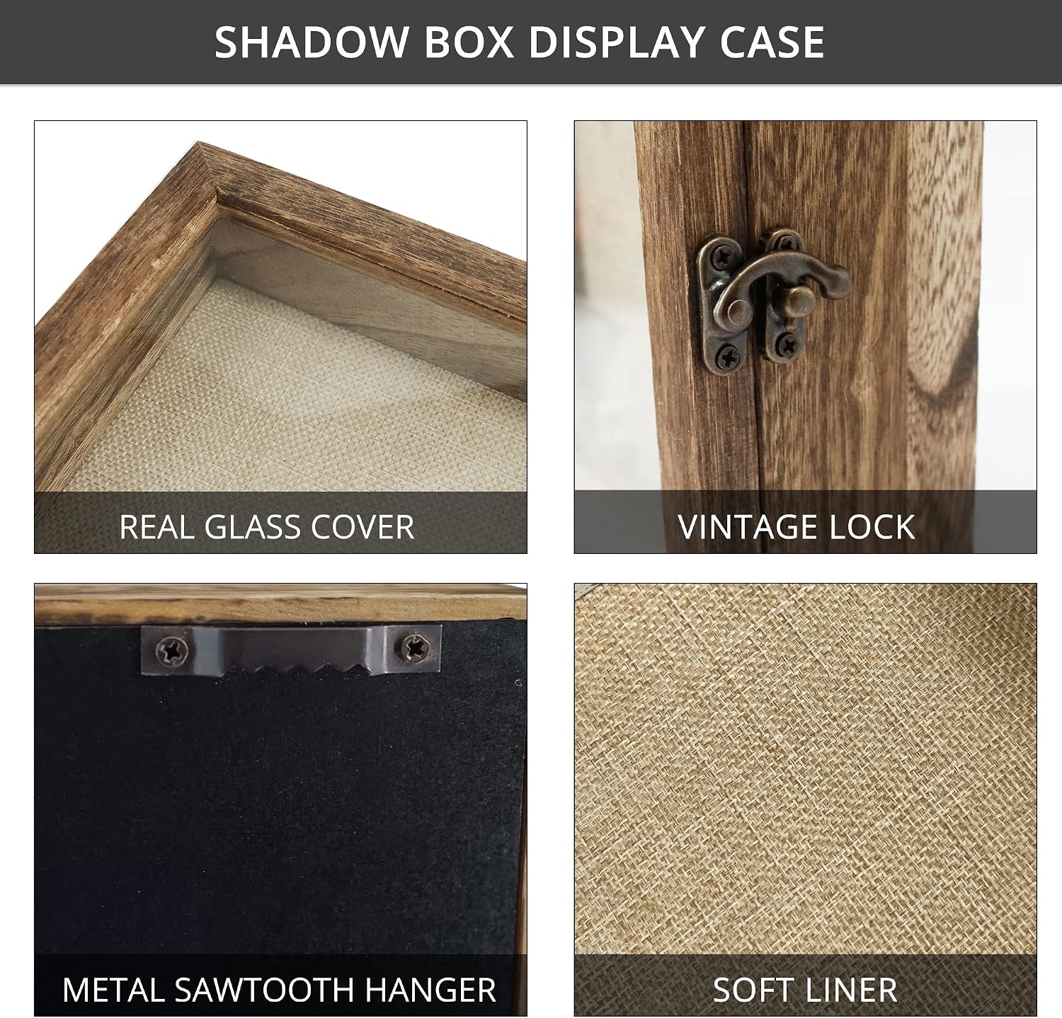 GraduationMall 11x14 Shadow Box Frame Solid Wood Glass Door Display Case with Linen Back and 6 Stick Pins,1.5 inches