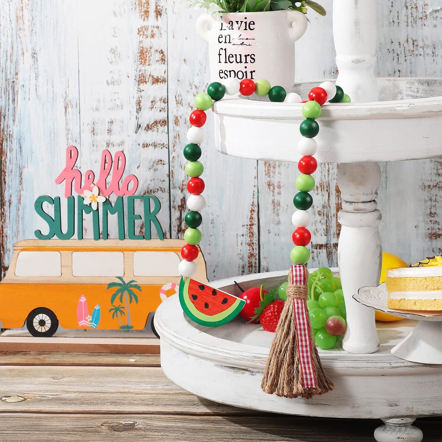 Fresh Color Watermelon Wood Bead Garland Summer Decor / Set of 2