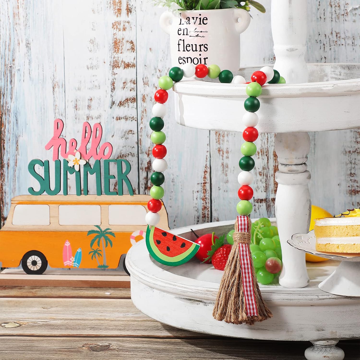 Fresh Color Watermelon Wood Bead Garland Summer Decor / Set of 2