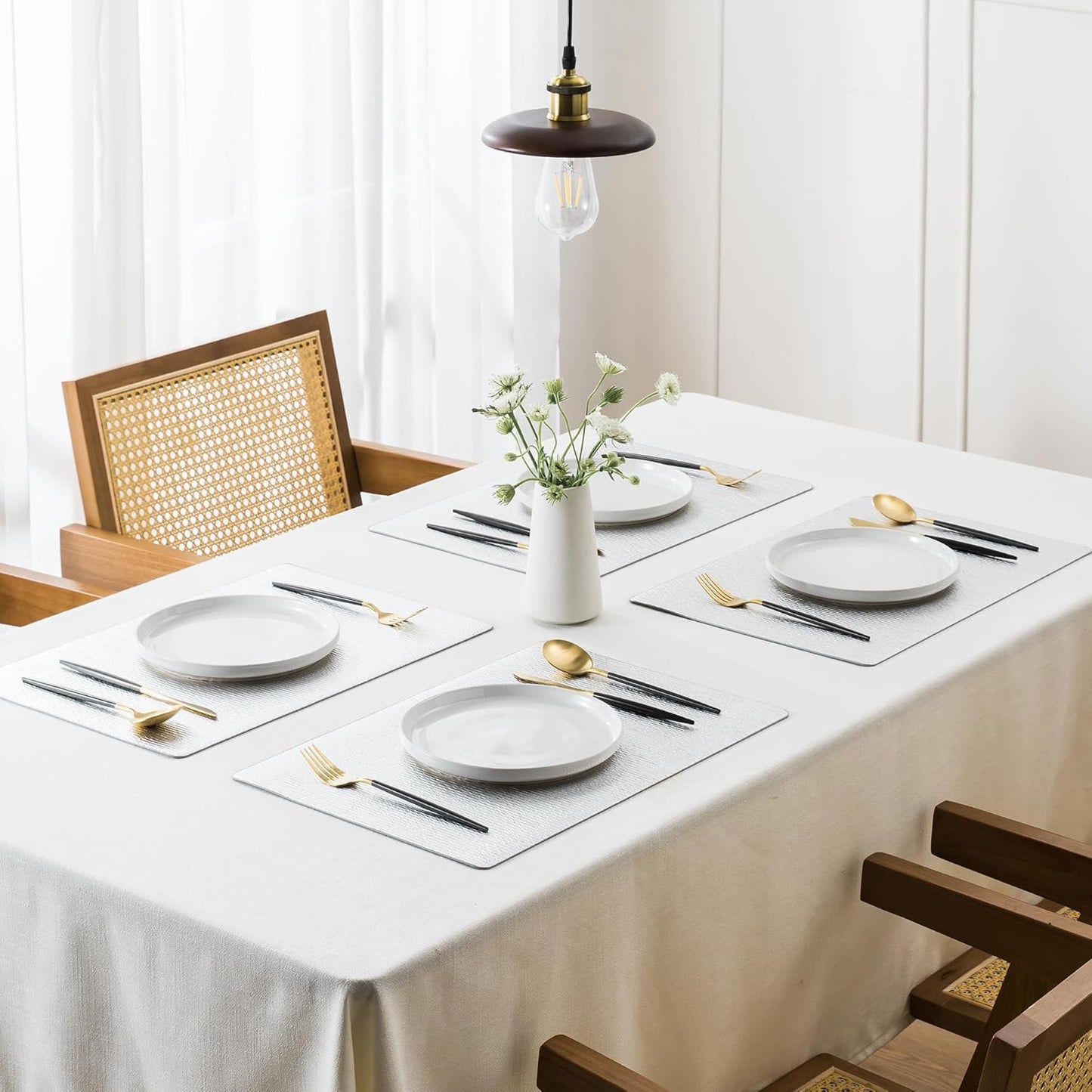 Jovono Faux Leather Placemats Set of 8, Waterproof Washable Table Mats, Easy-Clean Heat Resistant Kitchen Vinyl Place