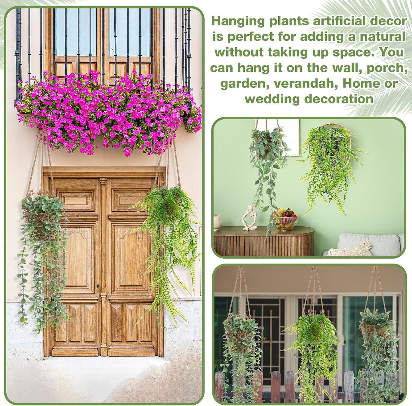 Summer Mini Hanging Artificial Plant / Standard Hanging / Green / Set of 6
