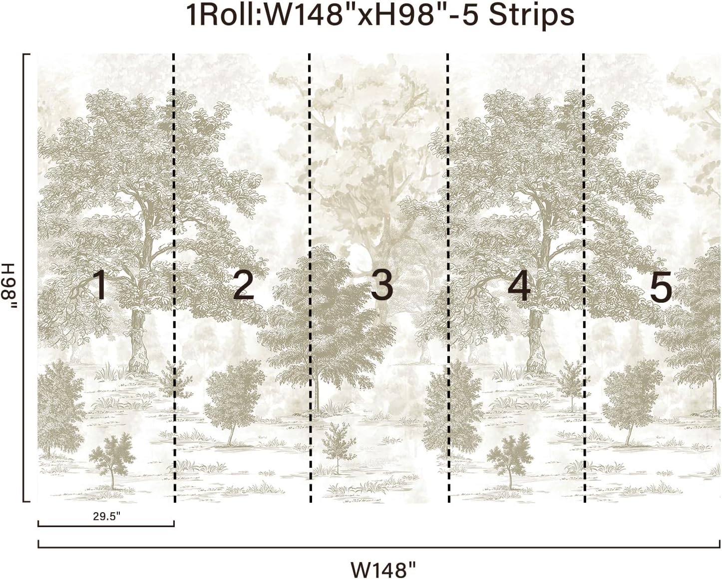 Vintage Forest Wall Murals Peel and Stick " Tree Wallpaper / 148 x 98 / Neutral / Beige
