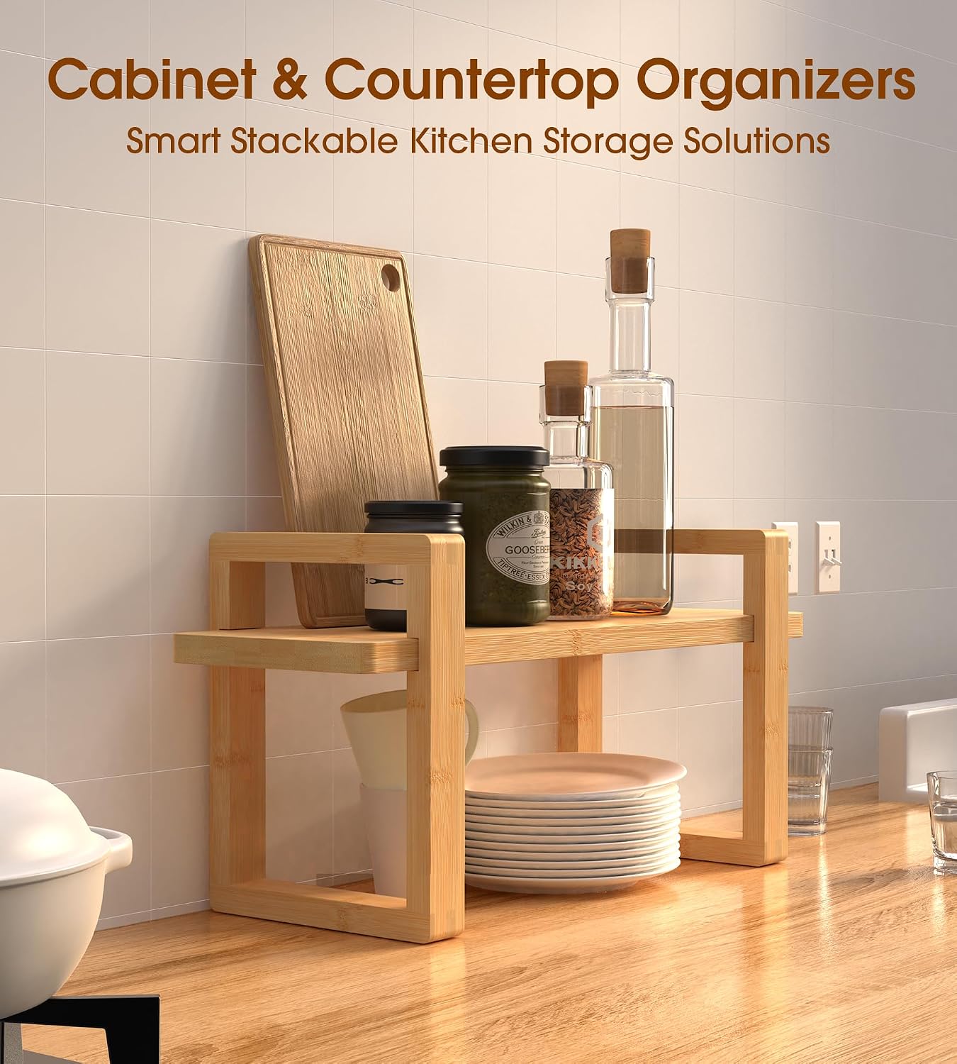 Small Adjustable Desk Bookshelf Organizer / Bright Bamboo