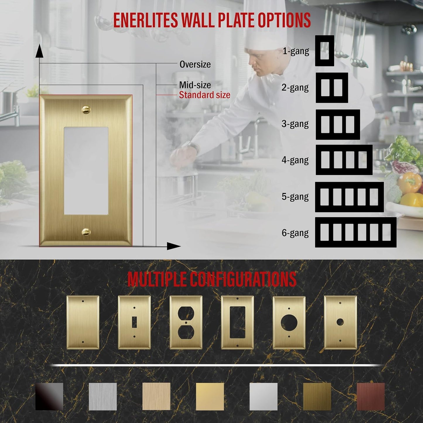 ENERLITES Decorator Switch or Outlet Metal Wall Plate, Stainless Steel 201, Corrosion Resistant, Size 1-Gang 4.50" x