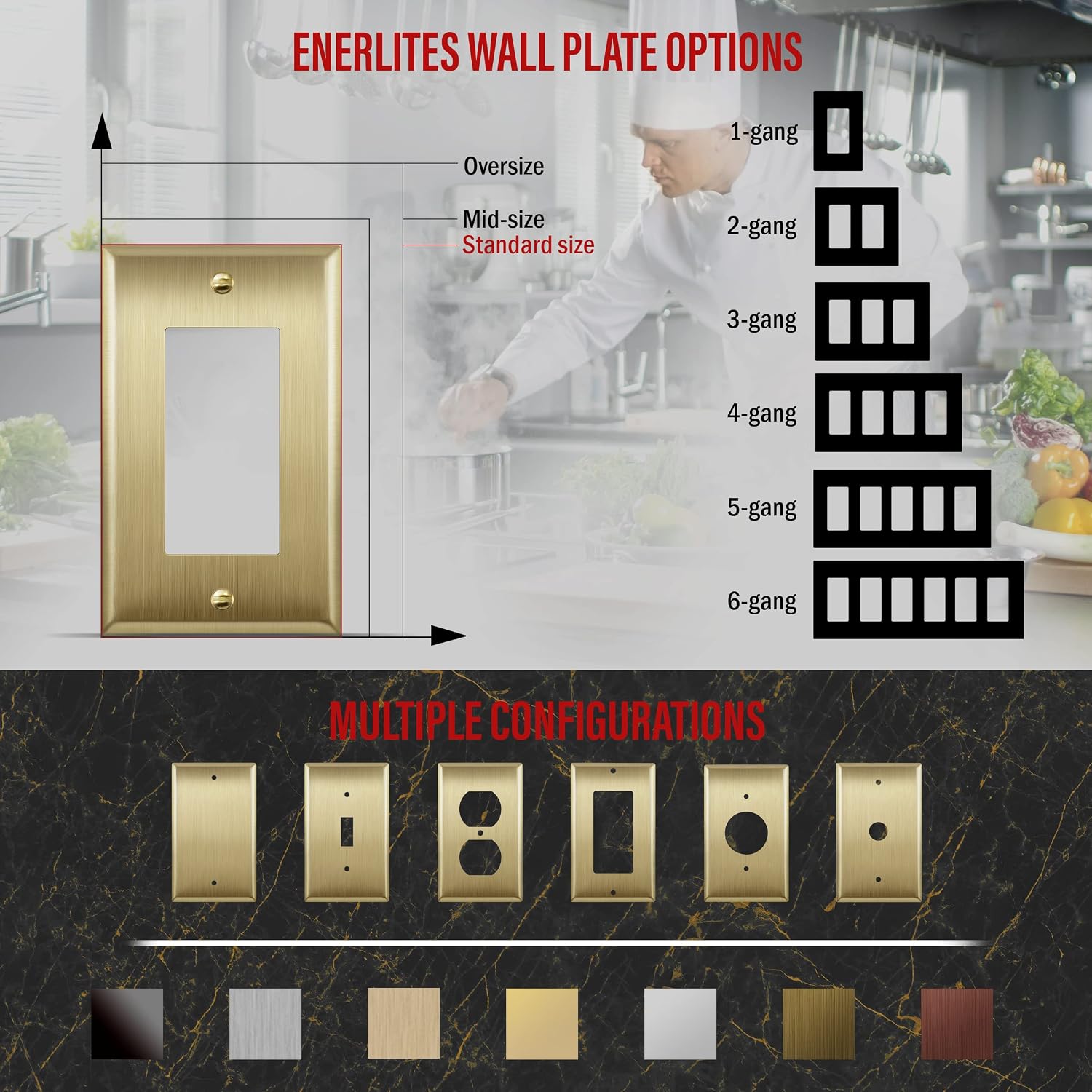 ENERLITES Decorator Switch or Outlet Metal Wall Plate, Stainless Steel 201, Corrosion Resistant, Size 1-Gang 4.50" x